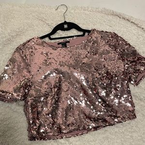 Pink Sequin Crop Top